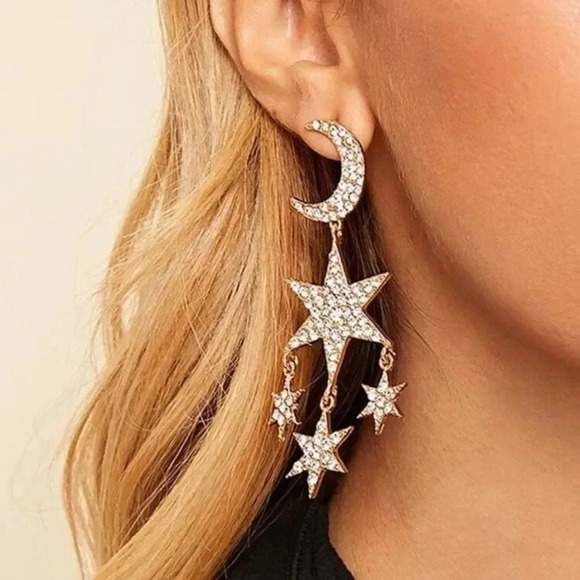 NEW! Dainty Crystal Star Drop Earrings - Picture 1 of 6